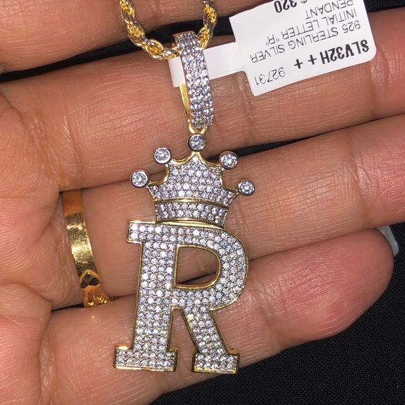 10k gold vermeil R initial pendant, Swarovski Crystal Initial, name necklace Wow - Picture 6 of 6